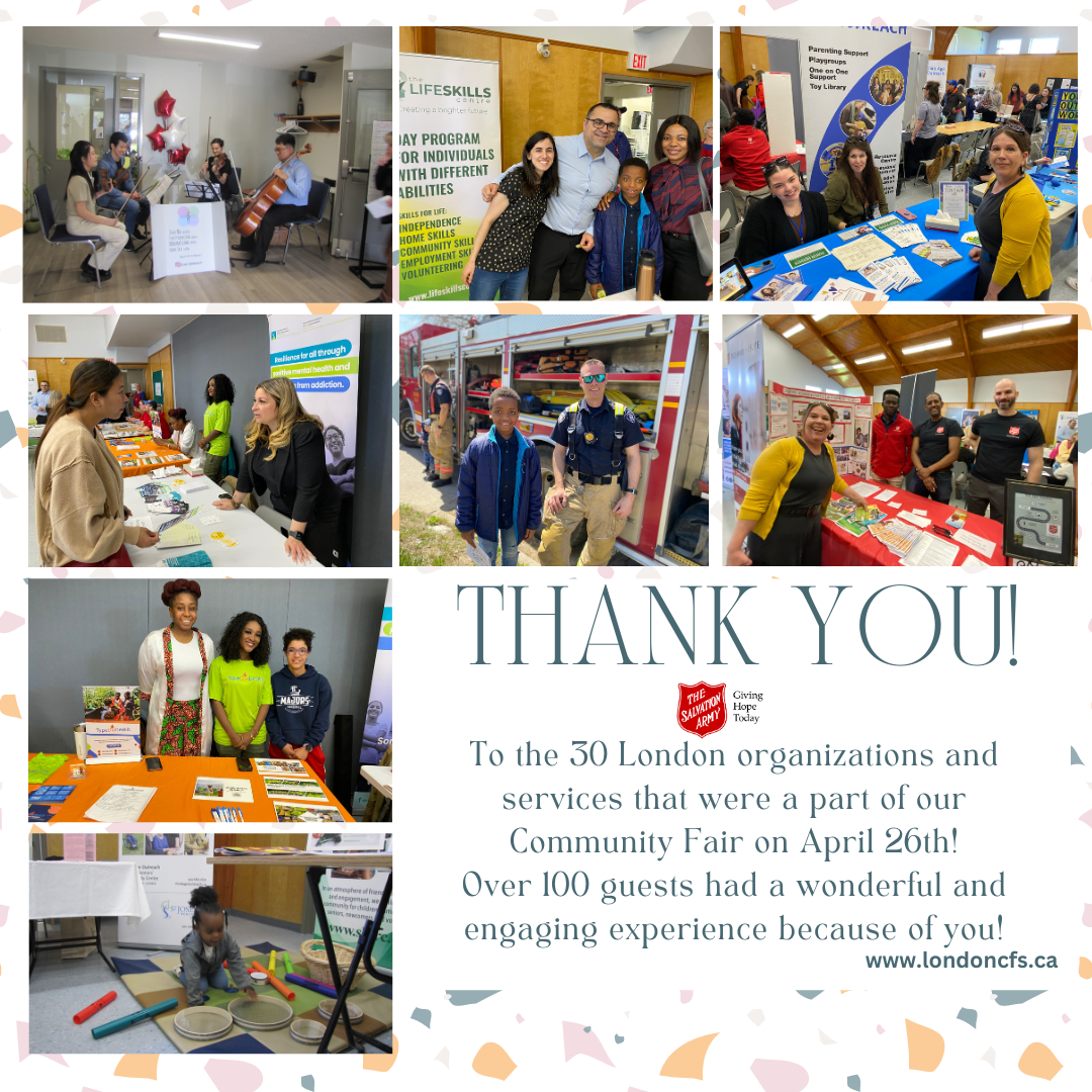 Collage of community fair booths.